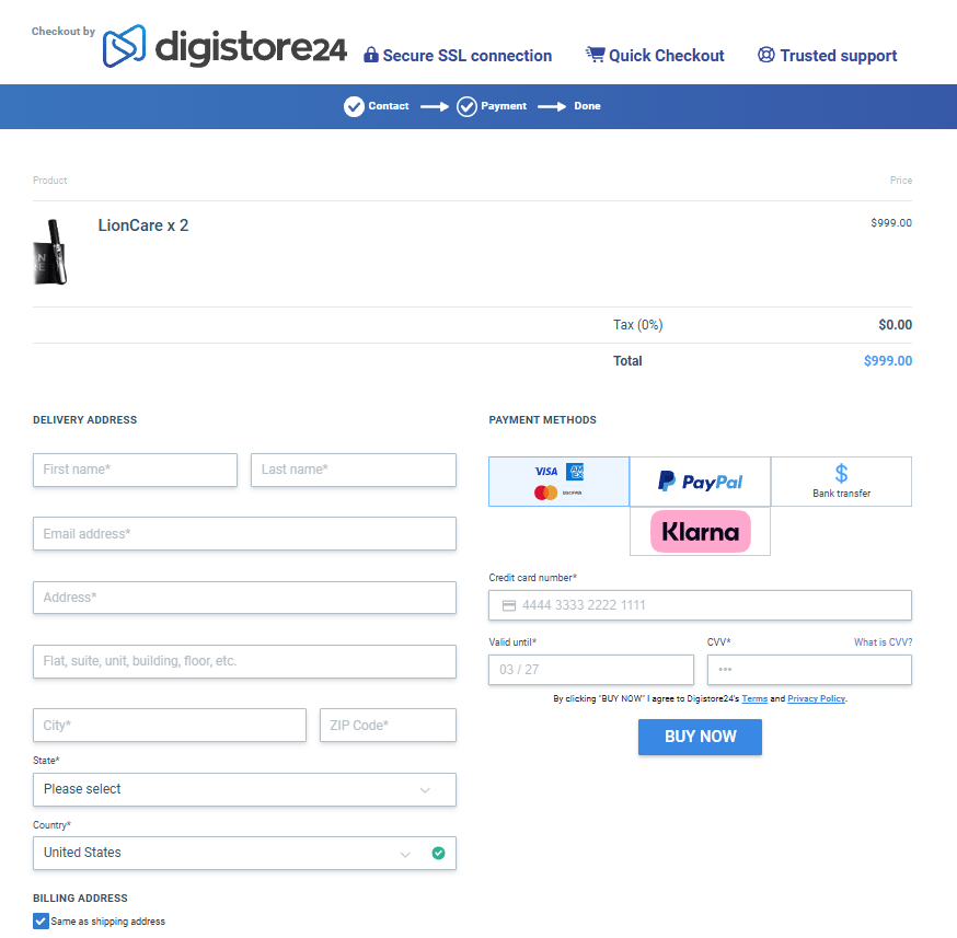 LionCare order page